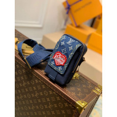 LOUIS VUITTON-M81060 루이비통 블루 모노그램 데님 플랩 더블 폰 파우치