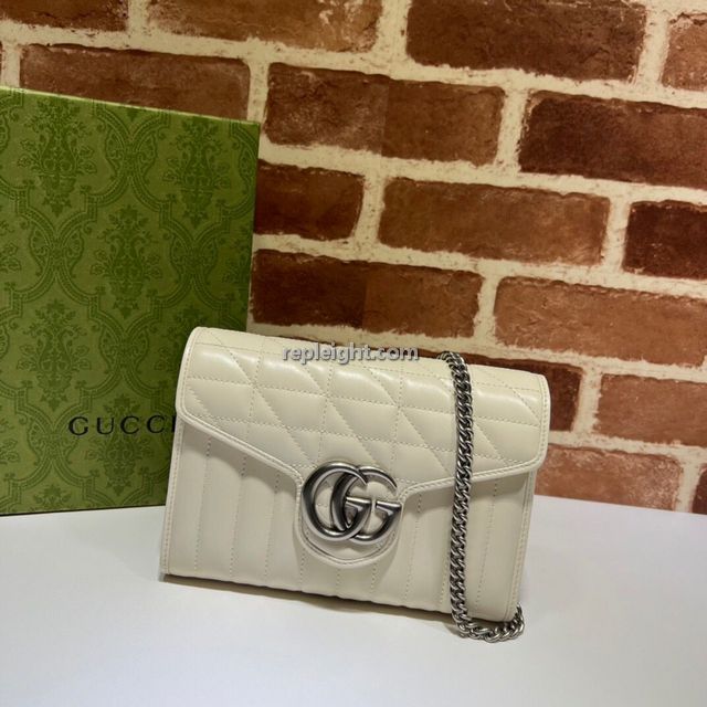 GUCCI-474575 9022 구찌 GG 마몽 화이트 가죽 마틀라세 미니백