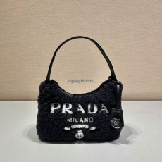 PRADA-1NE515 프라다 블랙 시어링 테리 호보백