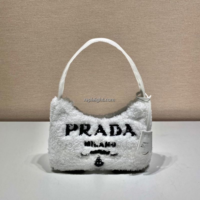 PRADA-1NE515 프라다 화이트 시어링 테리 호보백