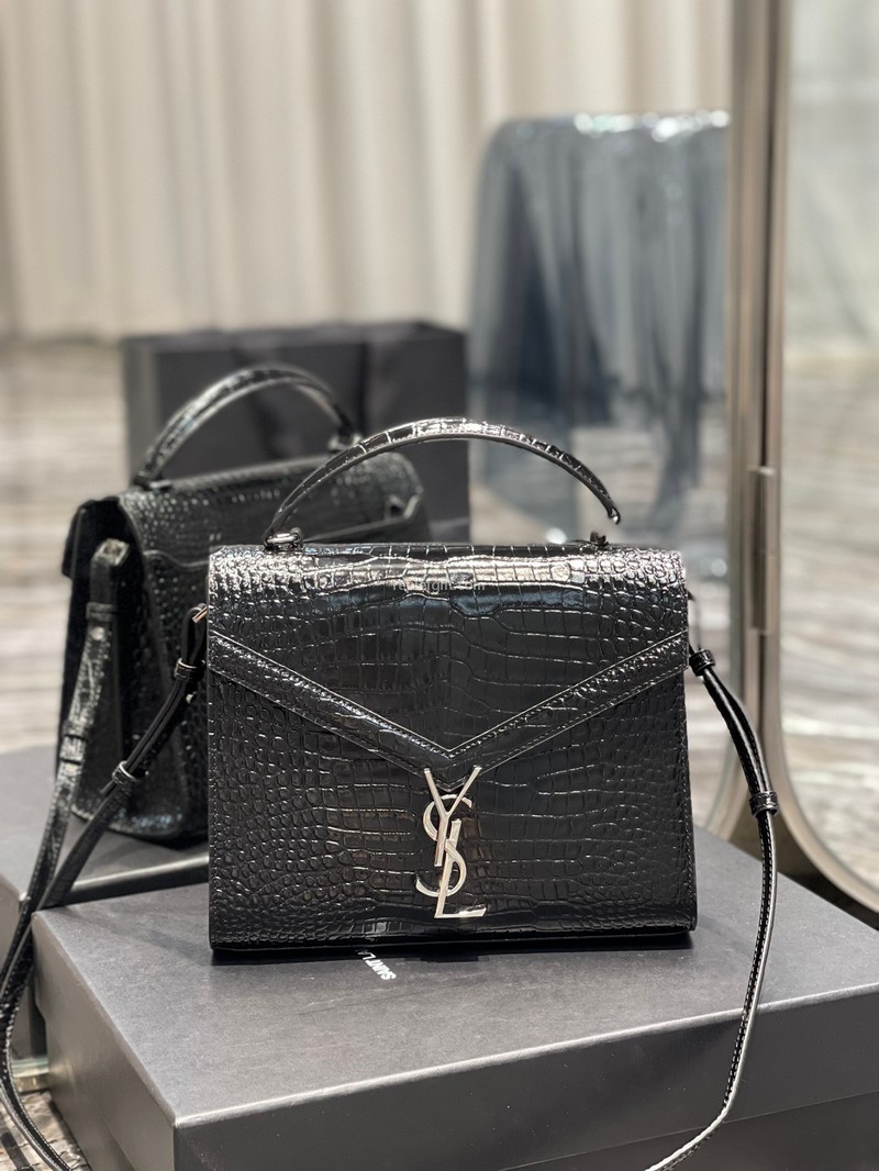 SAINT LAURENT-578000 생 로랑 블랙 크로커다일 송아지 가죽 CASSANDRA 카산드라 미디엄 탑 핸들백