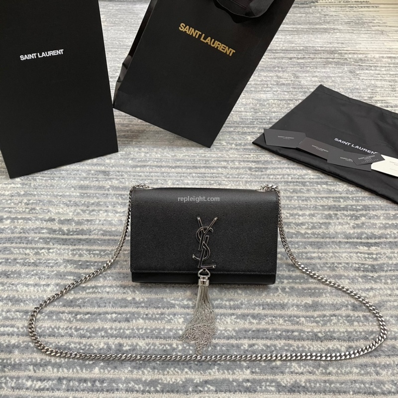 SAINT LAURENT-474366 생 로랑 블랙 실버 메탈 스몰 케이트 체인 태슬 백