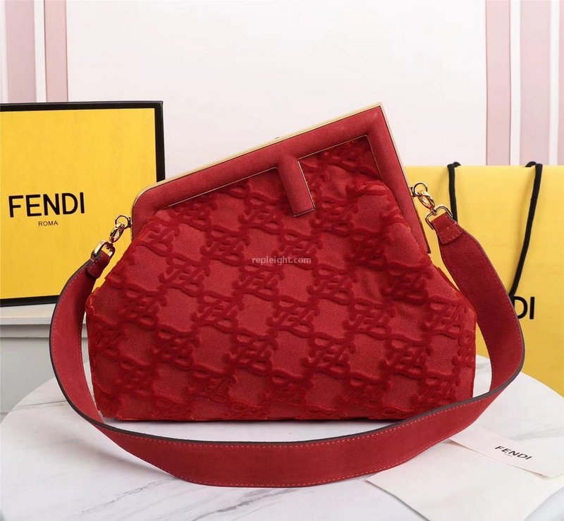 FENDI-8BP127 펜디 레드 스웨이드 퍼스트 미디엄 백