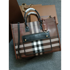 BURBERRY-80696601 버버리 체크 레더 미디엄 프레야 토트