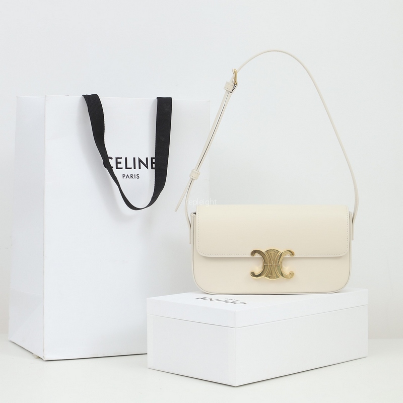 CELINE-194143BF4.01HT SHOULDER BAG TRIOMPHE IN SHINY CALFSKIN ARCTIC WHITE