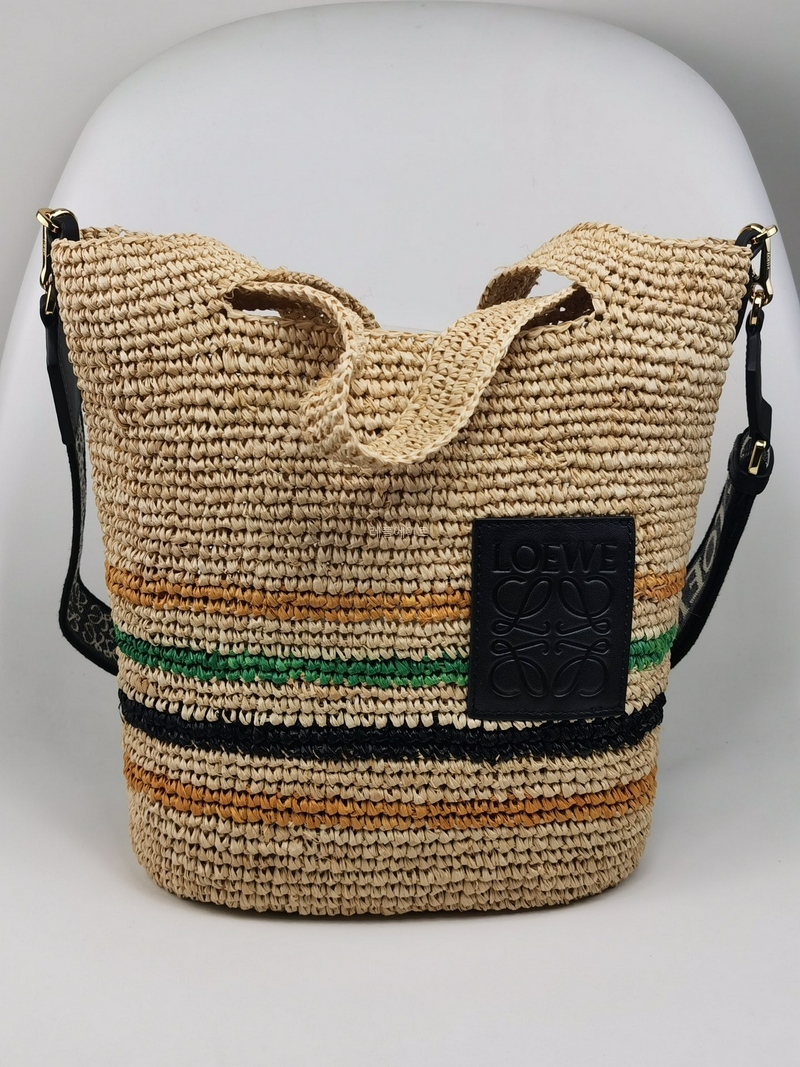 로에베 -LOEWE 0010857456 Mini Slit bag in striped raffia and calfskin